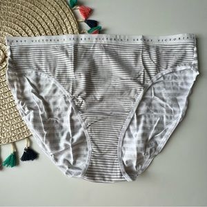 Victoria’s Secret Stretch Cotton High-Leg Brief Panty Gray/White Stripe XL NEW